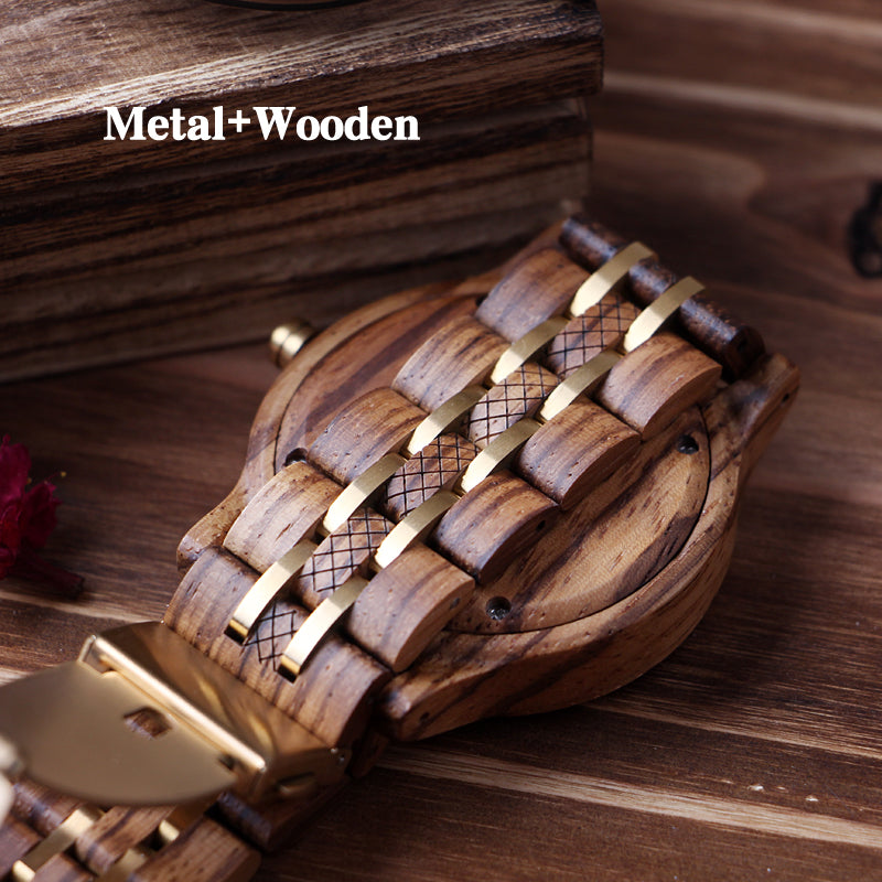 SOPEWOD Mens Personalized Engraved Wooden Watches, Stylish Wood & Stainless Steel Combined Quartz Casual Wristwatches for Men Family Friends Customized Watch