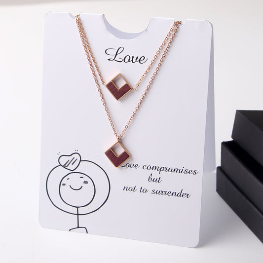 SOPEWOD Wood Inlay Rose Gold Plated Bracelet Necklace Women Earrings 18K Stainless Steel Jewelry Set