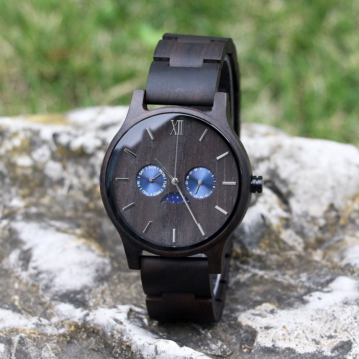 SOPEWOD Mens Personalized Engraved Wooden Watches, Stylish Wood & Stainless Steel Combined Quartz Casual Wristwatches for Men Family Friends