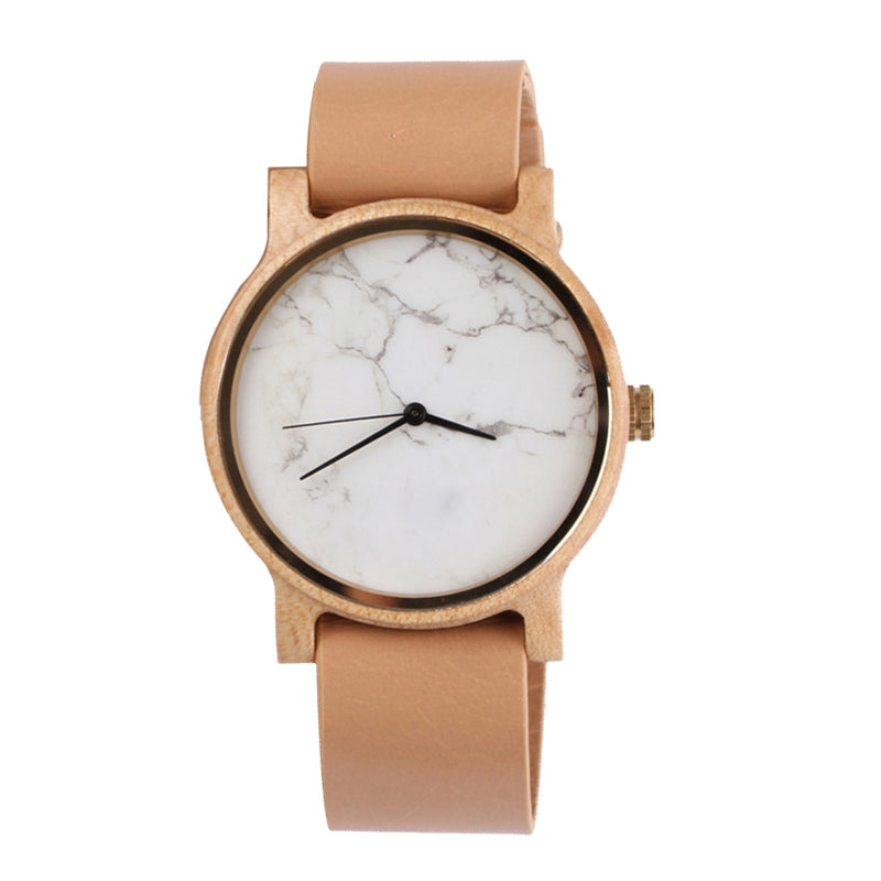 SOPEWOD Women's Bamboo Wooden Watch with Genuine Leather Strap Analog Quartz Casual Watches