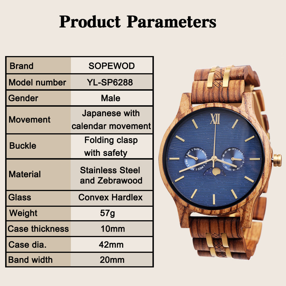 SOPEWOD Mens Personalized Engraved Wooden Watches, Stylish Wood & Stainless Steel Combined Quartz Casual Wristwatches for Men Family Friends Customized Watch