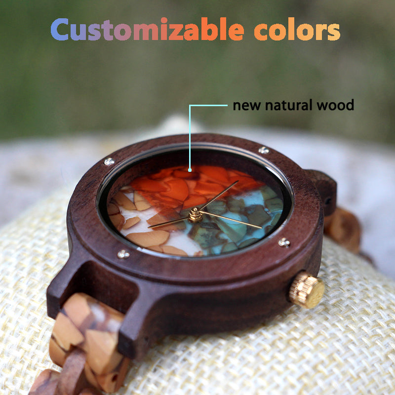 SOPEWOD new luxury women custom private label wooden watches with colors dial