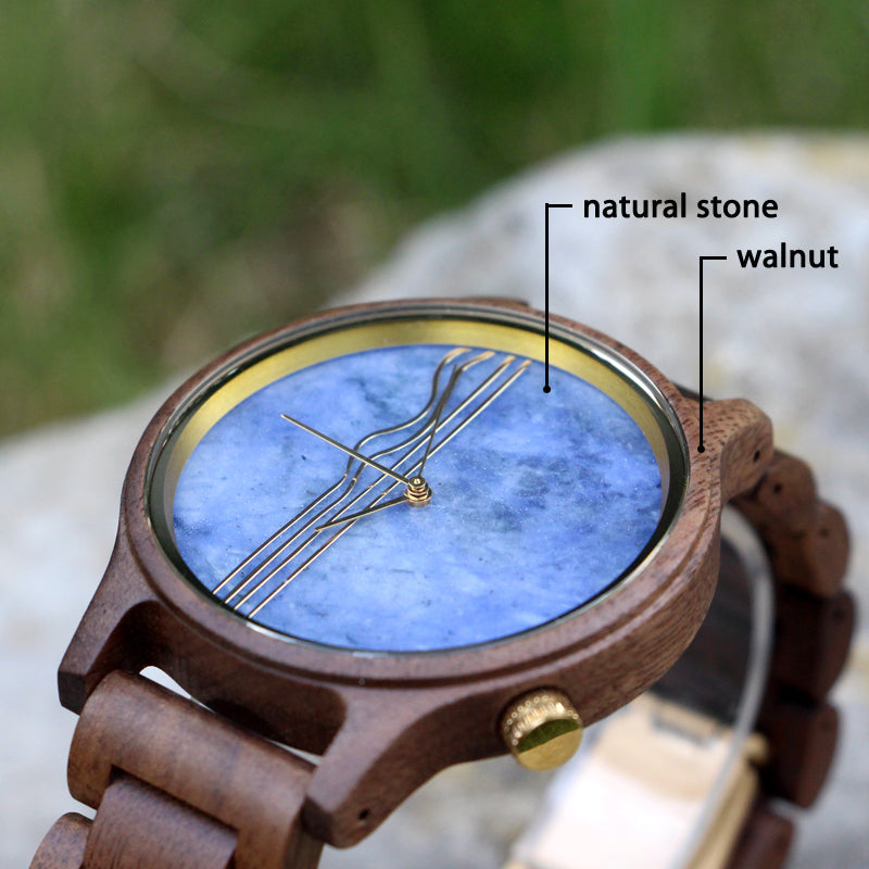 SOPEWOD Men's walnut Wood Watch and Stone Face Design
