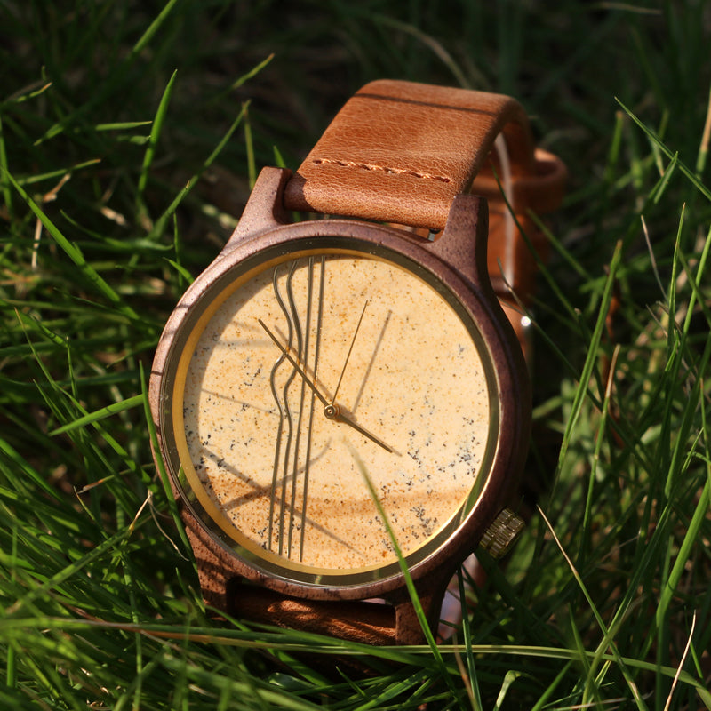 SOPEWOD Men's walnut Wood Watch and Stone Face Design