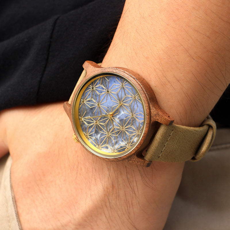 SOPEWOD Men's walnut Wood Watch and Stone Face Design