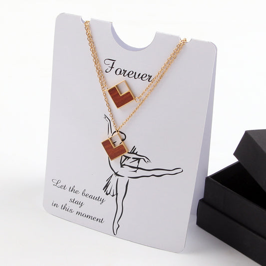 SOPEWOD Wood Inlay Gold  Plated Bracelet Necklace Women Earrings 18K Stainless Steel Jewelry Set