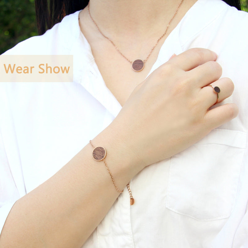SOPEWOD Delicate Bracelet with Round Natural Wooden Pendant